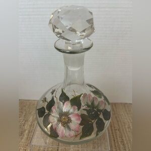 Vintage Hand Painted Shabby Chic Cottage Core Hand Painted Glass Bottle Decanter